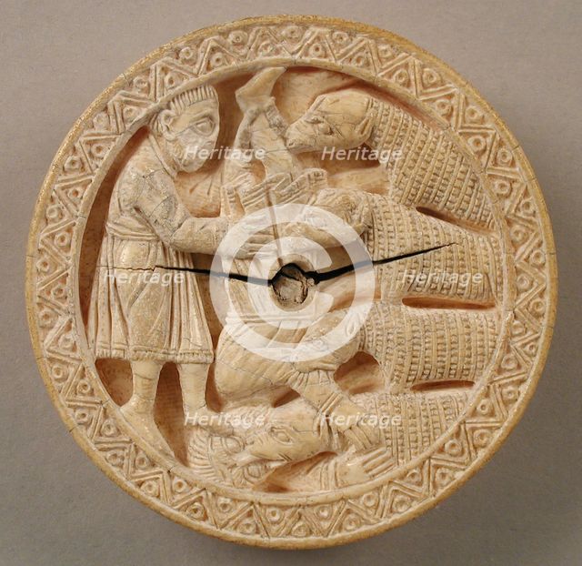 Game Piece with Hercules Throwing Diomedes to His Man-Eating Horses, German, ca. 1150. Creator: Unknown.