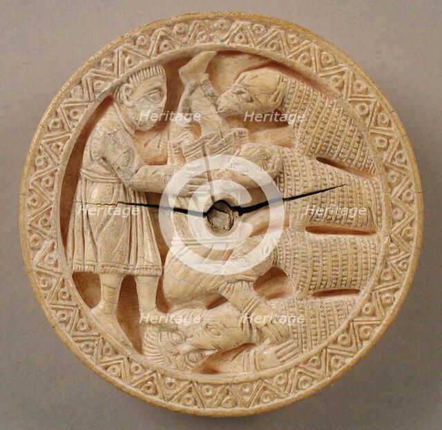 Game Piece with Hercules Throwing Diomedes to His Man-Eating Horses, German, ca. 1150. Creator: Unknown.