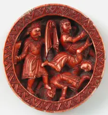 Game Piece with Samson Slaying the Philistines with the Jawbone of an Ass, German, 1140-50. Creator: Unknown