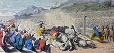 Games in Greece, chariot race, engraving, 1862