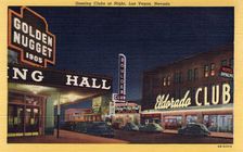 Gaming Clubs at Night, Las Vegas, Nevada postcard, 1946