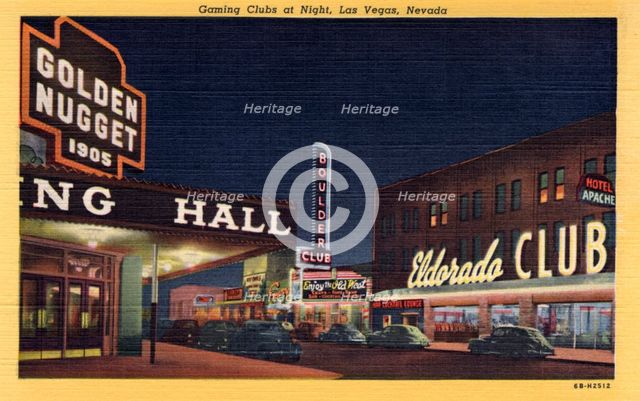 'Gaming Clubs at Night, Las Vegas, Nevada', postcard, 1946. Artist: Unknown