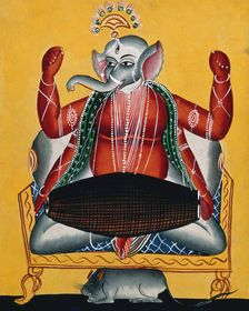 Ganesh playing the dhola (double drum), c1890. Creator: Unknown