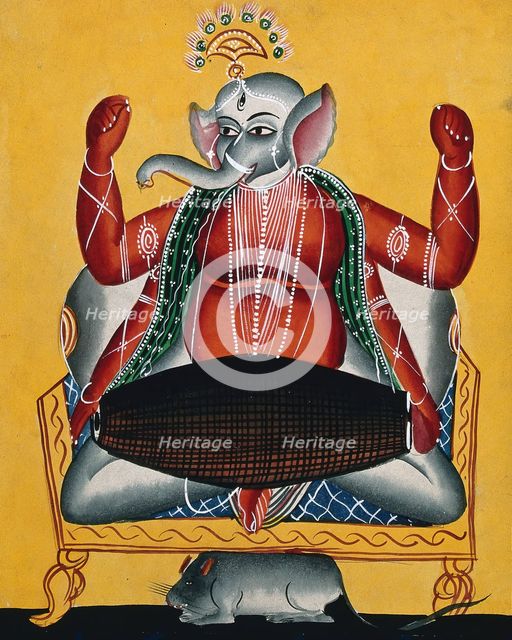 Ganesh playing the dhola (double drum), c1890. Creator: Unknown.