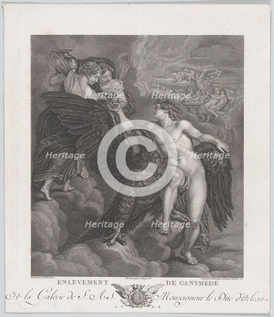 Ganymede, leaning on an eagle, receiving the cup from Hebe, 1786. Creators: Benoit Louis Henriquez, Grangeret.