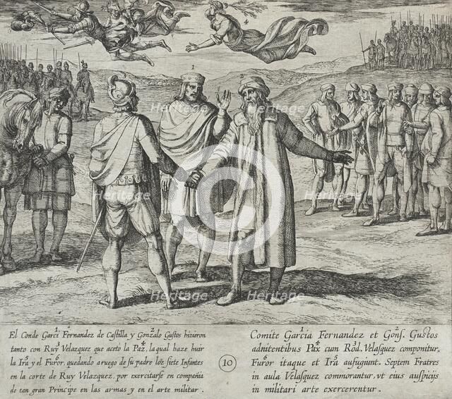 Garci Fernandez and Gonzalo Gustos, Father of the Infantes, Persuade Ruy Velazquez to Make..., 1612. Creator: Antonio Tempesta.