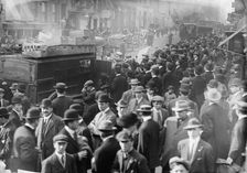 Garbage strike, crowd around carts, 1911. Creator: Bain News Service