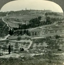 Garden of Gethsemane and Mount of Olives from the Golden Gate, Jerusalem, Palestine c1930s. Creator: Unknown
