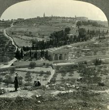 Garden of Gethsemane and Mount of Olives from the Golden Gate, Jerusalem, Palestine c1930s. Creator: Unknown