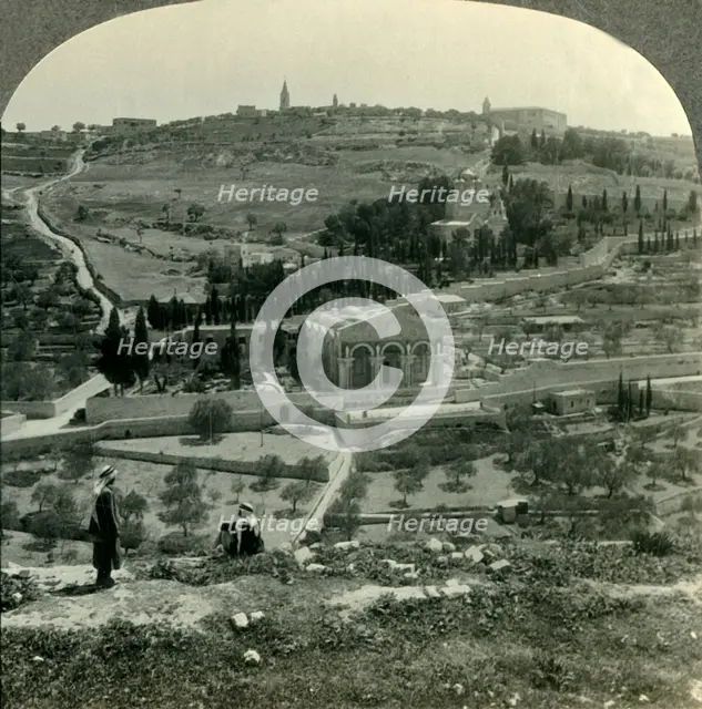 'Garden of Gethsemane and Mount of Olives from the Golden Gate, Jerusalem, Palestine', c1930s. Creator: Unknown.