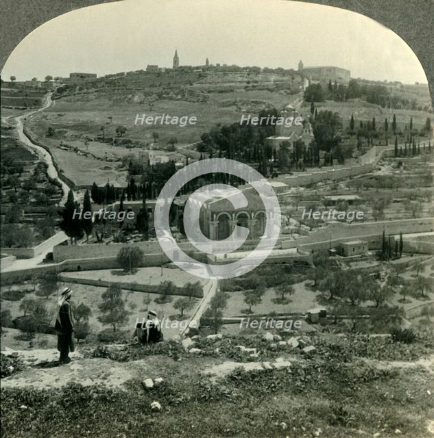 'Garden of Gethsemane and Mount of Olives from the Golden Gate, Jerusalem, Palestine', c1930s. Creator: Unknown.