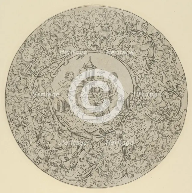Garden of Love, Within Large Ornamented Circular Frame. Creator: Israhel van Meckenem.