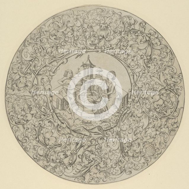 Garden of Love, Within Large Ornamented Circular Frame. Creator: Israhel van Meckenem.
