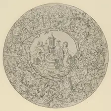 Garden of Love, Within Large Ornamented Circular Frame. Creator: Israhel van Meckenem
