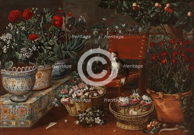 Garden corner with a puppy, 1660-1670.  Creator: Tomás Hiepes.
