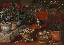 Garden corner with a puppy, 1660-1670. Creator: Tomás Hiepes