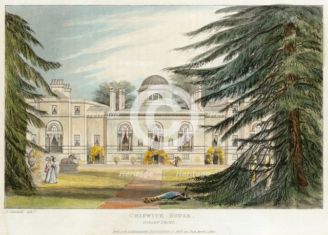 Garden front of Chiswick House, Hounslow, London, 1823. Artist: Unknown.