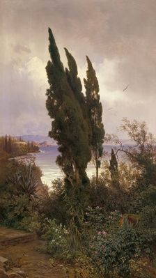 Garden in front of the royal castle on Corfu, 1888. Creator: Ludwig Hans Fischer