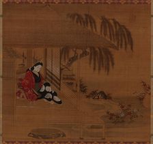 Garden; interior and seated girl, Edo period, 1615-1868. Creator: Furuyama Moroshige