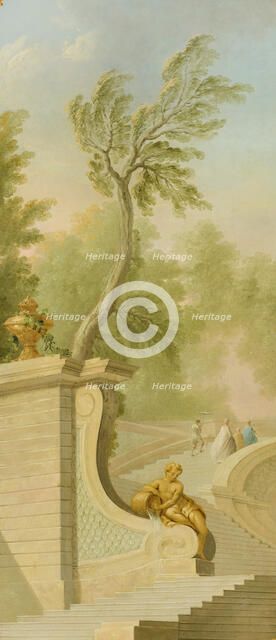 Garden landscape with figures on stairs. Creator: Lorens Gottman.