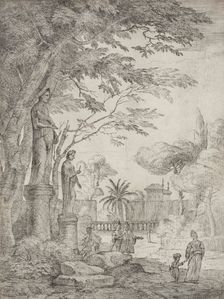 Garden Scene with Two Statues (Garden of the Villa Medici), between circa 1710 and circa 1720. Creator: Jan Frans van Bloemen