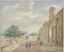 Garden with a terrace and rich portal, 1773. Creator: Aert Schouman