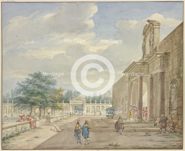 Garden with a terrace and rich portal, 1773. Creator: Aert Schouman.