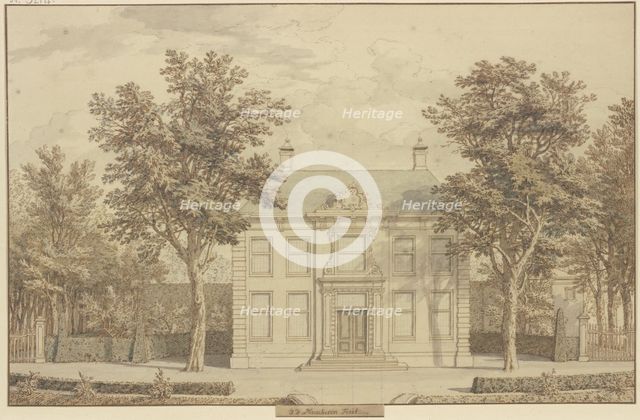 Garden with a yew hedge and a house between two Trees, 17th century. Creator: Isaac de Moucheron.