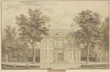 Garden with a yew hedge and a house between two Trees, 17th century. Creator: Isaac de Moucheron