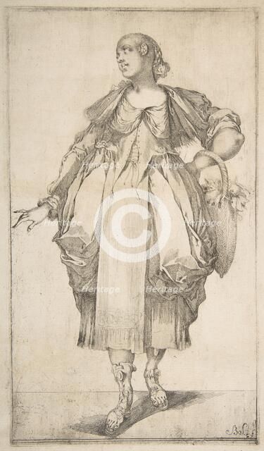 Gardener with a Basket on her Arm, from Hortulanae series, 1612-16. Creator: Jacques Bellange.