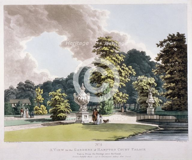 Gardens at Hampton Court Palace, Hampton, Middlesex, 1798.  Artist: Heinrich Schutz