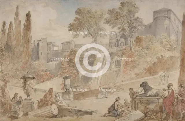 Gardens of the Villa d'Este at Tivoli, 1760. Creator: Charles-Joseph Natoire.