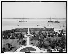 Gardens of Colonial Hotel and the harbor, Nassau, Bahama Islands, c1904. Creator: Unknown