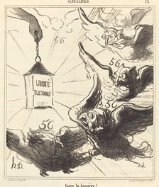 Gare la lumière!, 1870. Creator: Honore Daumier