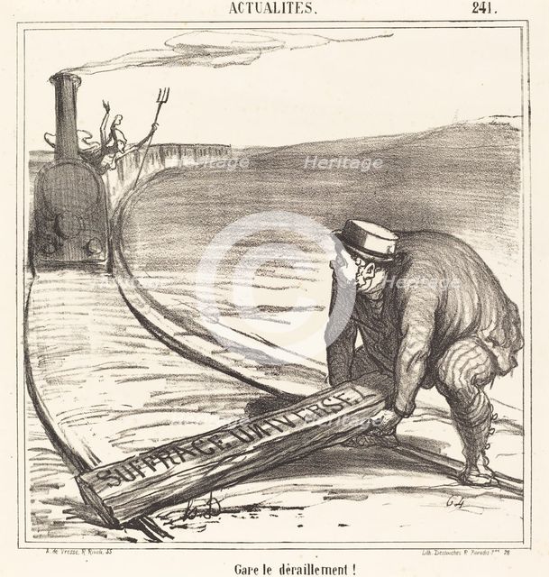 Gare le déraillement!, 1866. Creator: Honore Daumier.