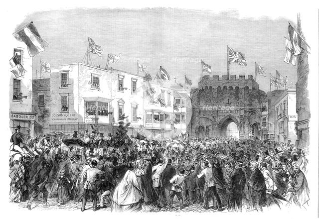 Garibaldi in England: arrival of Garibaldi at the townhall, Bargate, Southampton, 1864. Creator: Unknown.