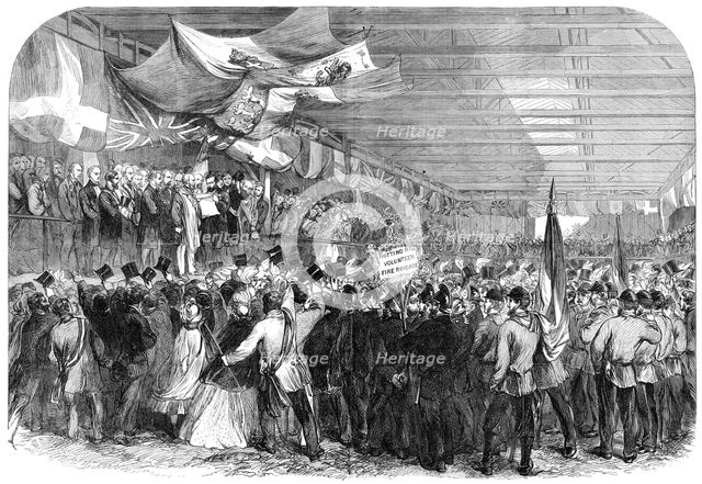 Garibaldi in England: Garibaldi receiving an address at the Nine Elms railway station, 1864. Creator: Unknown.