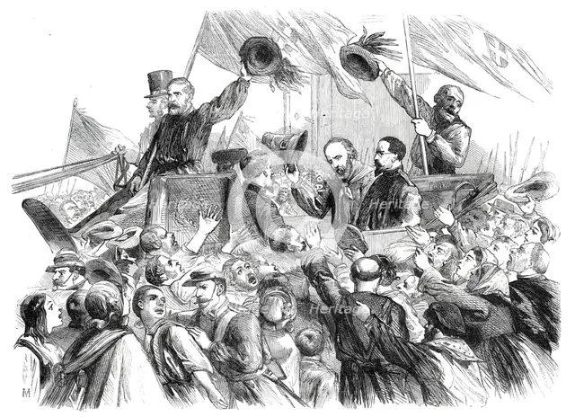 Garibaldi's entry into Naples - a sketch in the Strada di Toledo, by T. Nast, 1860. Creator: Unknown.