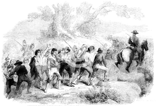 Garibaldian prisoners on their way….to the forts of Genoa - from a sketch by M. Beaucé, 1862. Creator: Unknown.