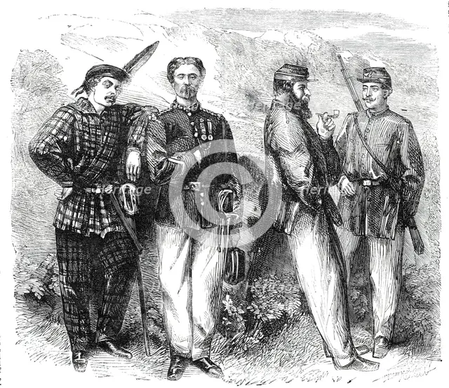 Garibaldian volunteers - from a photograph by Herr Fehrenbachs, 1860. Creator: Unknown.
