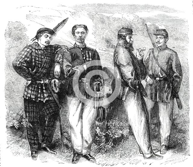 Garibaldian volunteers - from a photograph by Herr Fehrenbachs, 1860. Creator: Unknown.