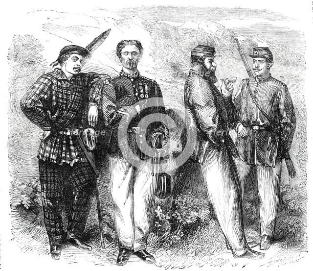 Garibaldian volunteers - from a photograph by Herr Fehrenbachs, 1860. Creator: Unknown.