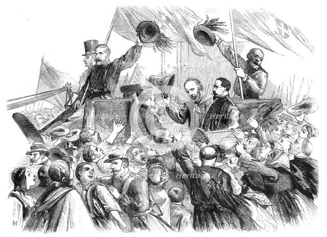 Garibaldi's entry into Naples - a sketch in the Strada di Toledo, by T. Nast, 1860. Creator: Unknown.