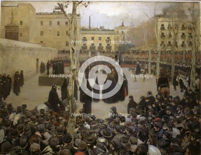  'Garotte' execution by homicide of Aniceto Peinador in Barcelona, oil by Ramón Casas.
