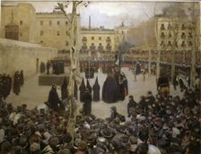 Garotte execution by homicide of Aniceto Peinador in Barcelona, oil by Ramón Casas