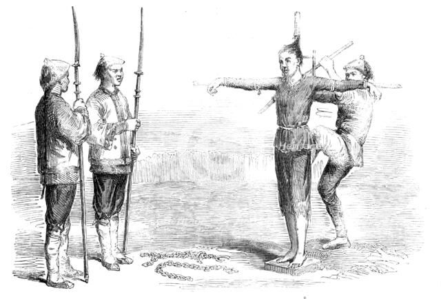 Garotting a Chinese Criminal - from a drawing by a Chinese artist, 1857. Creator: Unknown.