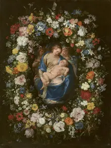 Garland with the Virgin, the Christ Child and two Angels, c1619. Creator: Jan Brueghel the Elder