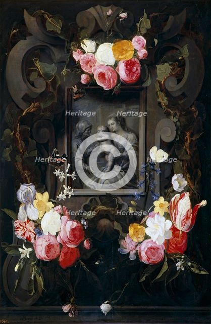 Garland around St Anna, the Virgin and the Child, 17th century. Creator: Andries Bosman.