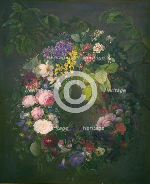 Garland of flowers, 1835-1855. Creator: Emma Thomsen.