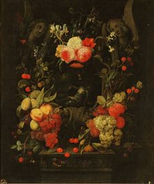 Garland of flowers and fruits with the Pietà, 1654-1703. Creator: Cornelis van Huynen